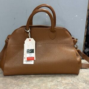 Leather Satchel Handbag - Brown